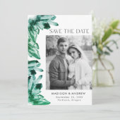 Waterverf kristallen smaragdgroene foto save the date (Staand voorkant)