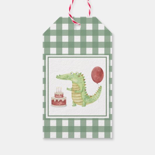 Waterverf krokodil 1e verjaardag cadeaulabel (Achterkant)