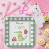 Waterverf krokodil 2e verjaardag papieren bordje (Feest)