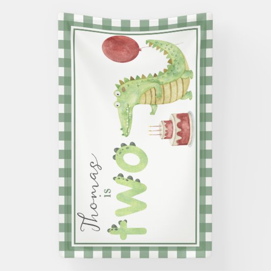 Waterverf krokodil 2e verjaardag welkom spandoek (Verticaal)