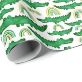Waterverf Krokodilalligator RegenboogKinderen Cadeaupapier (Rol Hoek)