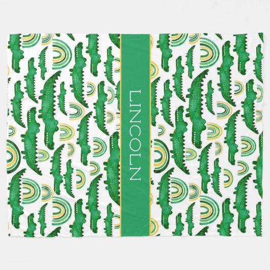 Waterverf Krokodile Alligator Rainbow Personaliser Fleece Deken (Voorkant (Horizontaal))