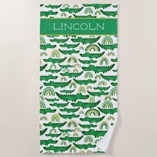 Waterverf Krokodile Alligator Rainbow Personaliser Strandlaken (Voorkant)