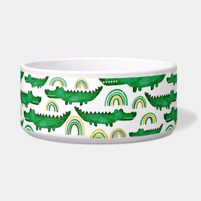Waterverf Krokodile Alligator Regenboog Voerbakje (Voorkant)