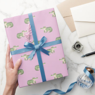 Waterverf Krokodillen op Licht Roze Cadeaupapier