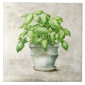 Waterverf Kruiden Basilicum Rustieke Faux Textuur Tegeltje (Voorkant)