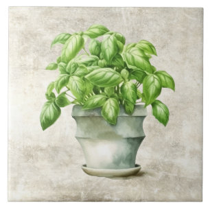 Waterverf Kruiden Basilicum Rustieke Faux Textuur Tegeltje