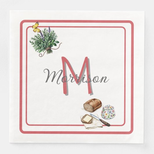 Waterverf Kruiden & Brood Boerderij Rood Custom Servet (Voorkant)