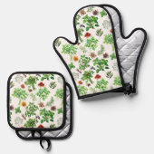 Waterverf kruiden en specerijen ovenwant & pannenlap set (Voorkant / Achterkant)