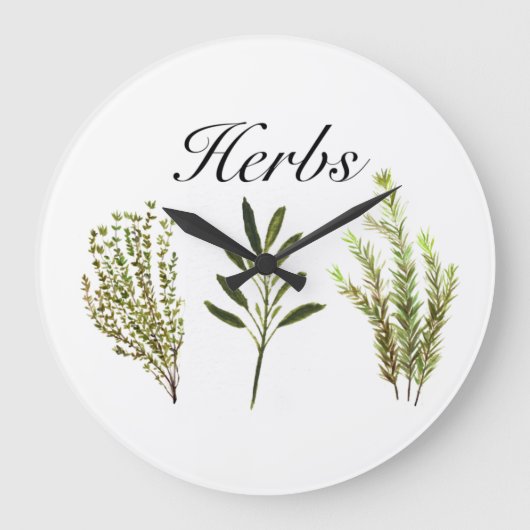 Waterverf kruiden Thyme Rosemary Sage Planten Pot Grote Klok (Voorkant)