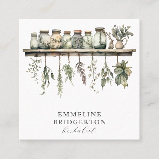 Waterverf Kruidengeneeskunde Botanicals Vierkante Visitekaartje (Voorkant)