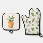 Waterverf Kruidenoven Mitt en Pot Holder Ovenwant & Pannenlap Set (Voorkant)