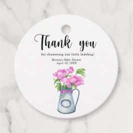 Waterverf kruik van bloemen - dank u baby shower bedankjes labels