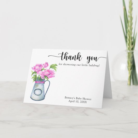Waterverf kruik van bloemen dank u baby shower bedankkaart (Voorkant)