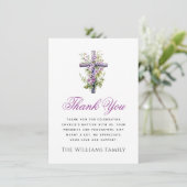 Waterverf kruis paarse bloemdoop dank u bedankkaart (Staand voorkant)