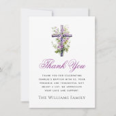 Waterverf kruis paarse bloemdoop dank u bedankkaart (Voorkant)