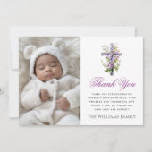 Waterverf kruis paarse bloemdoop dank u bedankkaart (Voorkant)