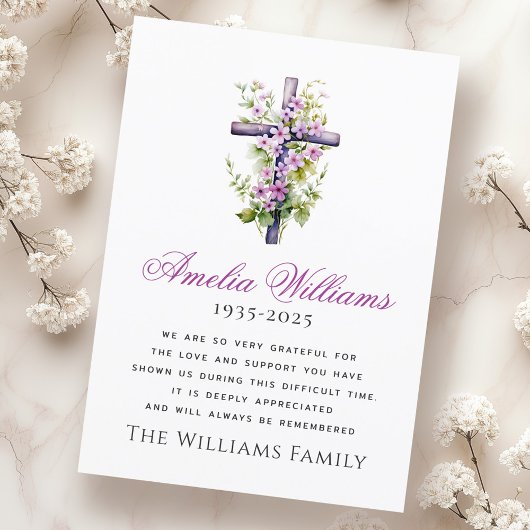 Waterverf kruisbloem begrafenis sympathie dank u bedankkaart
