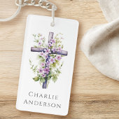Waterverf kruist paarse bloemnaam of -tekst sleutelhanger