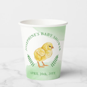 Waterverf Kuiken En Groene Bladeren Baby Shower Papieren Bekers