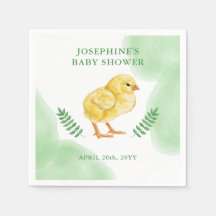 Waterverf Kuiken En Groene Bladeren Baby Shower