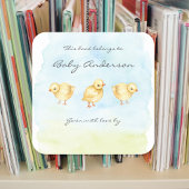 Waterverf kuikens baby shower boekenplaat vierkante sticker