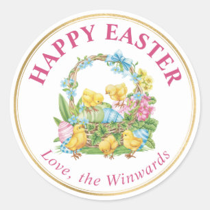 Waterverf kuikens en eitjes Happy Easter Ronde Sticker