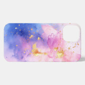 waterverf kunst blauw en roze gouden girly iPhone hoesje (Achterkant horizontaal)