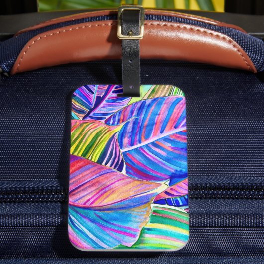 Waterverf kunst canna tropische bladeren bagagelabel (Voorkant Insitu 2)