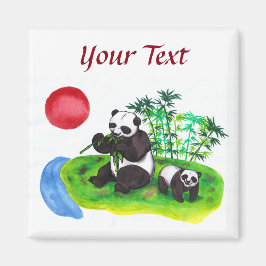 Waterverf kunst Chinese Panda moeder en haar kubus Magneet