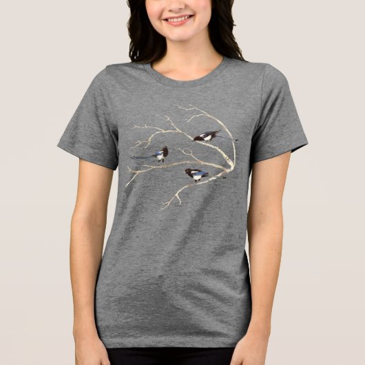 Waterverf Kunst Ekster Landelijk Tri-Blend Shirt (Voorkant)