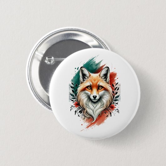 Waterverf Kunst - Elegante Mystic Fox Button (Voorkant /achterkant)
