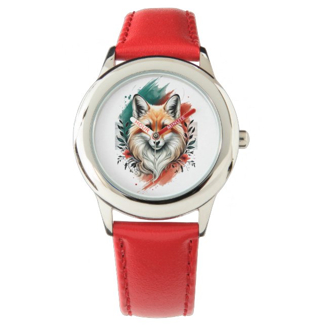 Waterverf kunst - Elegante Mystic Fox eWatch Horloge (Voorkant)