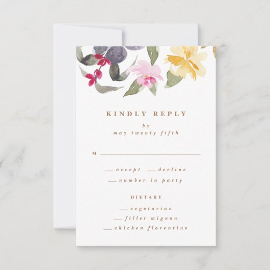 Waterverf Kunst Gedroogde Florals Wedding RSVP Kaartje (Voorkant)