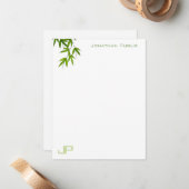 Waterverf Kunst Groene bladeren Monogram Modern Ee Notitiekaartje (Voorkant / Achterkant in situ)