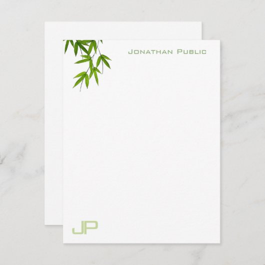 Waterverf Kunst Groene bladeren Monogram Modern Ee Notitiekaartje (Voorkant / Achterkant)