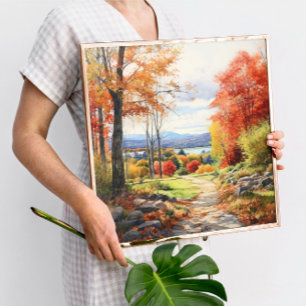 Waterverf kunst herfstbos in Vermont Poster