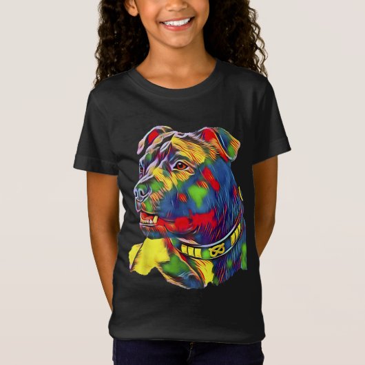 Waterverf Kunst Kleurrijke Amerikaanse Staffordshi T-shirt (Voorkant)