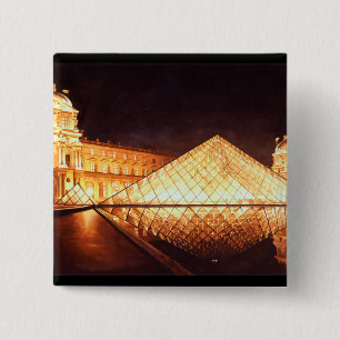 waterverf kunst "Les Lumieres du Louvre" Vierkante Button 5,1 Cm