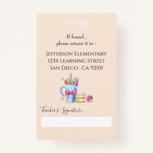 Waterverf Kunst Levert Boeken Leraar ID Badge (Achterkant)