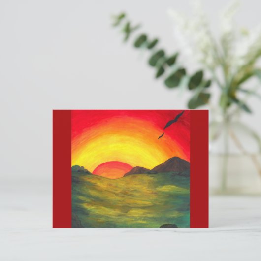 waterverf kunst magische zonnebrand natuur landsch feestdagenkaart (Staand voorkant)