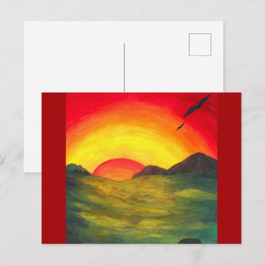 waterverf kunst magische zonnebrand natuur landsch feestdagenkaart (Voorkant / Achterkant)