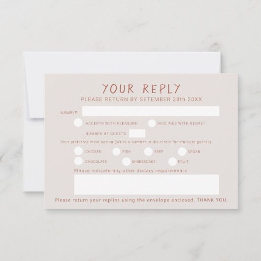 Waterverf kunst met grasbessen in terracotta tint RSVP kaartje (Achterkant)