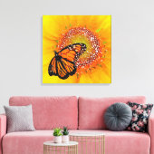 Waterverf Kunst Monarch Vlinder op Zonnebloem Canvas Afdruk (Insitu (Woonkamer))