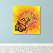 Waterverf Kunst Monarch Vlinder op Zonnebloem Canvas Afdruk (Insitu (Houten vloer))