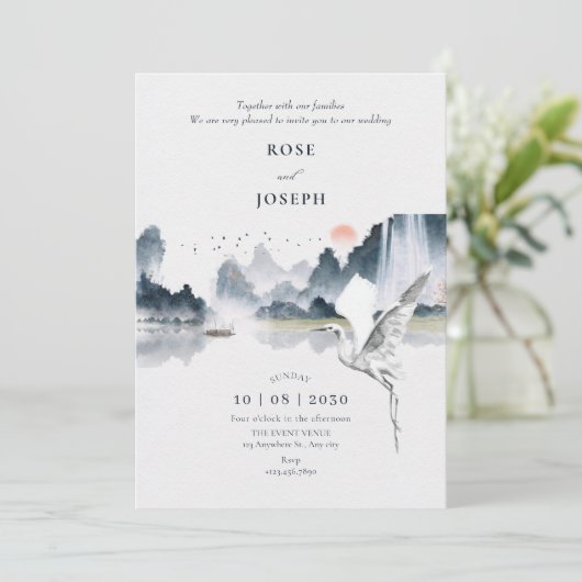 Waterverf kunst natuur landschap bruiloft kaart (Staand voorkant)