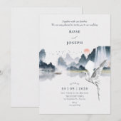 Waterverf kunst natuur landschap bruiloft kaart (Voorkant / Achterkant)