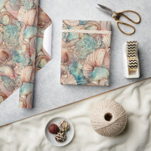 Waterverf Kunst Nieuwe Stijlseashells Patroon Cadeaupapier