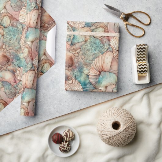 Waterverf Kunst Nieuwe Stijlseashells Patroon Cadeaupapier (Crafts)