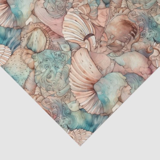 Waterverf Kunst Nieuwe Stijlseashells Patroon Tissuepapier (Detail)